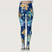Elegant Blue Aqua Turquoise Gold Glitter Ocean Leggings (Voorkant)