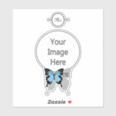 Elegant Blue Backed Butterfly Shadow Monogram Sticker (Vel)