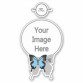 Elegant Blue Backed Butterfly Shadow Monogram Sticker (Voorkant)
