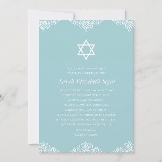 Elegant Blue Bat Mitzvah Kaart (Voorkant)