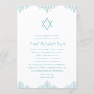 Elegant Blue Bat Mitzvah Kaart