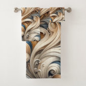 Elegant Blue Beige Baroque Swirl Pattern Bad Handdoek (Insitu)
