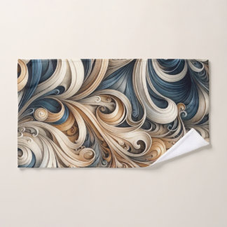 Elegant Blue Beige Baroque Swirl Pattern Bad Handdoek