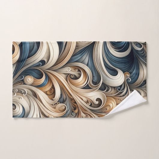 Elegant Blue Beige Baroque Swirl Pattern Bad Handdoek (Handdoek)