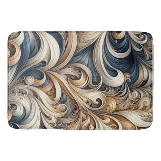 Elegant Blue Beige Baroque Swirl Pattern Badmat