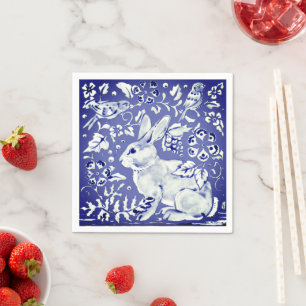  Elegant Blue Birds Rabbit in Flower Garden Servet