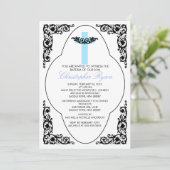 Elegant Blue & Black Baptism Invitation Kaart (Staand voorkant)