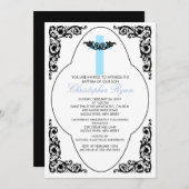 Elegant Blue & Black Baptism Invitation Kaart (Voorkant / Achterkant)