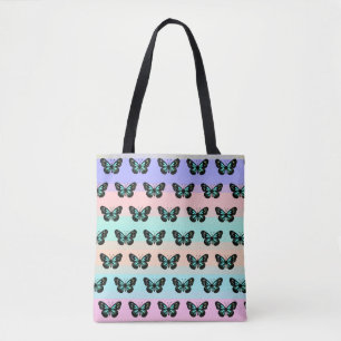 Elegant Blue & Black Butterfly Pattern Draagtas