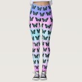 Elegant Blue & Black Butterfly Pattern Leggings (Voorkant)