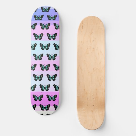 Elegant Blue & Black Butterfly Pattern Skateboard (Voorkant)