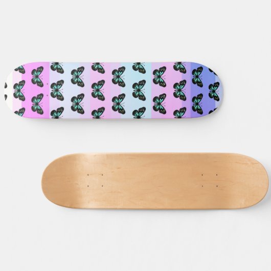 Elegant Blue & Black Butterfly Pattern Skateboard (Horizontaal)