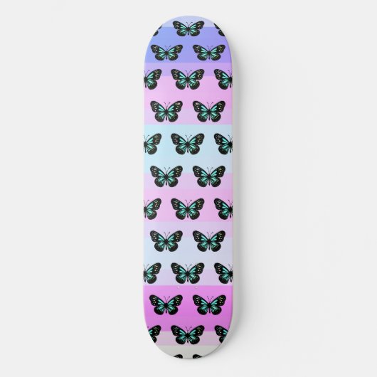 Elegant Blue & Black Butterfly Pattern Skateboard (Voorkant)