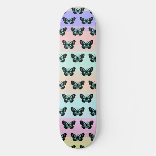 Elegant Blue & Black Butterfly Pattern Skateboard (Voorkant)