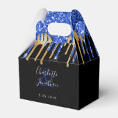 Elegant Blue Black Gold Glitter Drift Weddenschap Bedankdoosjes (Voorkant Zijde)