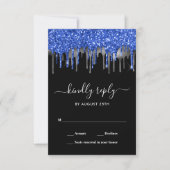 Elegant Blue Black Silver Glitter-drift RSVP Kaartje (Voorkant)