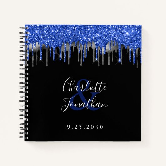 Elegant Blue Black Silver Glitter Wedding Guest Notitieboek (Voorkant)