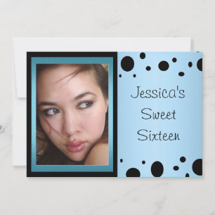 Elegant Blue Black Spots Foto Sweet 16 Kaart