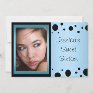 Elegant Blue Black Spots Foto Sweet 16 Kaart