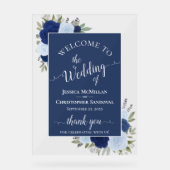 Elegant Blue Boho Chic Roses Wedding Welcome Acryl Bord (Voorkant)