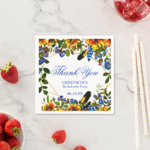 Elegant Blue Boho Floral Bachelorette Party Servet