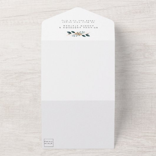 Elegant Blue Botanical All In One Uitnodiging (Buitenkant)