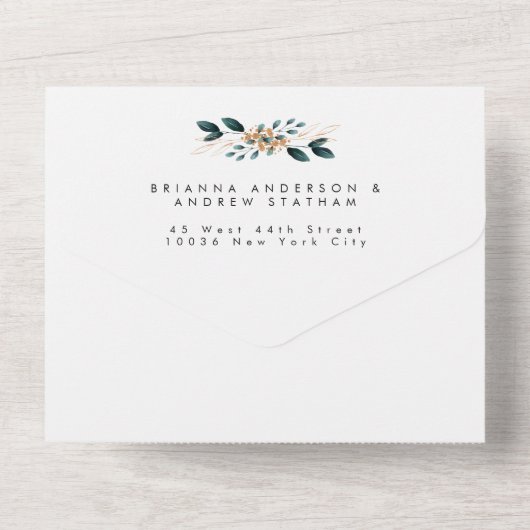 Elegant Blue Botanical All In One Uitnodiging (Achterkant)