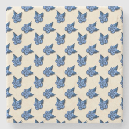 Elegant Blue Botanical Floral Pattern Notebook Vin Stenen Onderzetter (Voorkant)