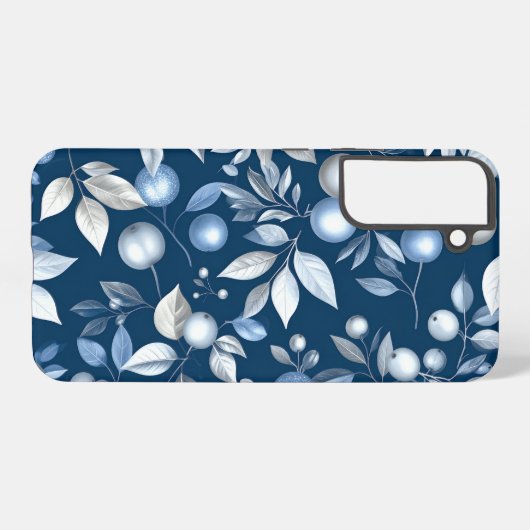 Elegant Blue Botanical Floral Pattern Samsung Galaxy Hoesje (Achterkant horizontaal)