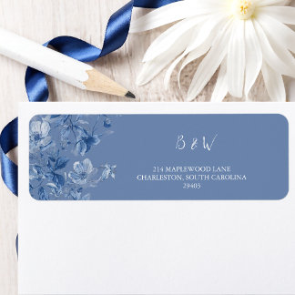 Elegant Blue Botanical Wedding Return Address  Etiket
