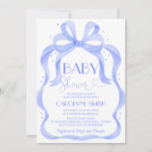Elegant Blue Bow Baby shower Boy Invitation Kaart (Voorkant)