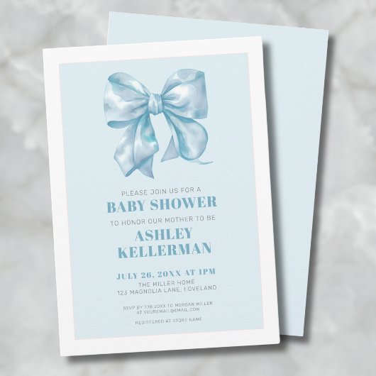 Elegant Blue Bow Baby shower Kaart