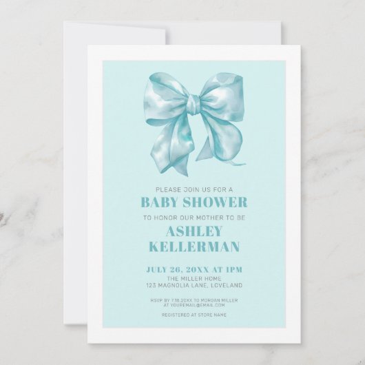 Elegant Blue Bow Baby shower Kaart (Voorkant)