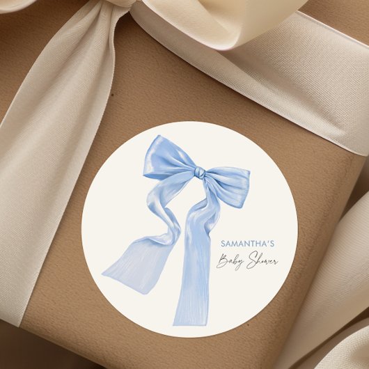 Elegant Blue Bow Baby shower Ronde Sticker