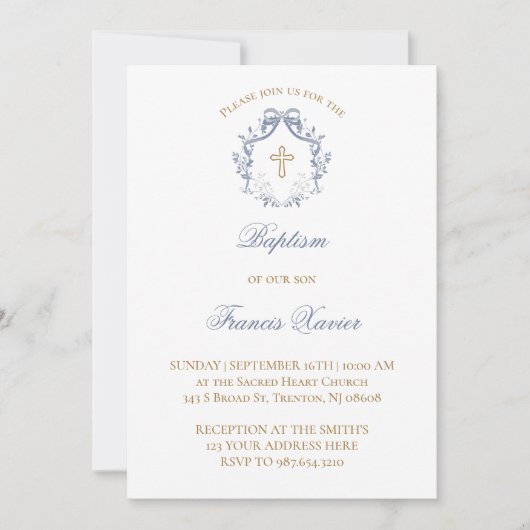elegant blue bow Baptism Kaart (Voorkant)