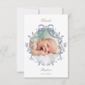 elegant blue bow Baptism small thank you card Kaart (Voorkant)
