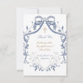 elegant blue bow Baptism small thank you card Kaart (Achterkant)