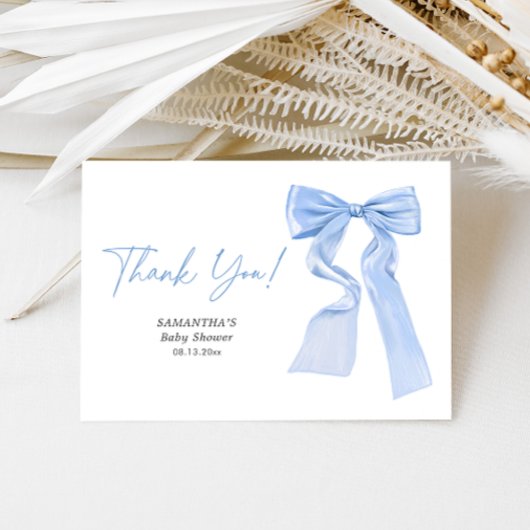 Elegant Blue Bow Coquette Baby shower Bedankkaart
