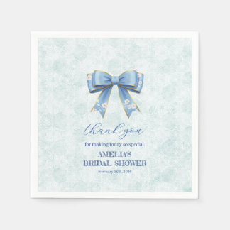 Elegant Blue Bow Engagement Party Invitation Servet