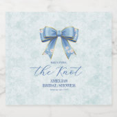 Elegant Blue Bow Engagement Party Invitation Sparkling Wijnetiket (Enkel label)