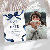 Elegant Blue Bow Graduation Save the Date