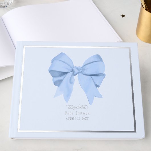Elegant Blue Bow It's a Boy Baby Shower Silver