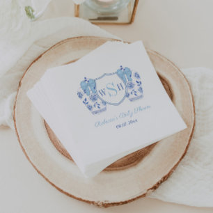 Elegant Blue Bow Monogram Boy Baby shower Party Servet