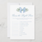 Elegant Blue Bow Raad de prijs Baby shower spel Kaart (Voorkant)