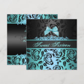 Elégant Blue Bow Sweet 16e anniversaire Invitation (Devant / Derrière)