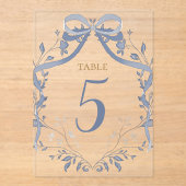 elegant blue bow table number acryl uitnodigingen (Voorkant)