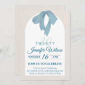 Elegant Blue Bow Twenty 20th Birthday Kaart (Voorkant / Achterkant)