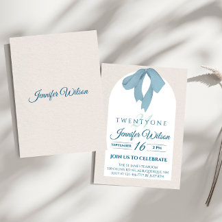 Elegant Blue Bow Twenty-One Birthday Kaart