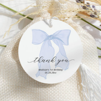Elegant Blue Bow Verjaardag Bedankt Bedankjes Labels