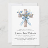 Elegant Blue Bow Wildflowers Baptism Kaart (Voorkant)